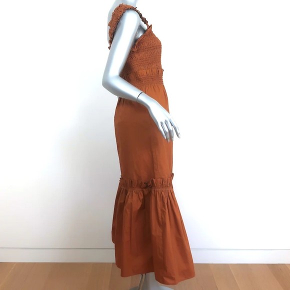 SEA Midi Dress Phoebe Brown Smocked Cotton Size Medium - Picture 4 of 7